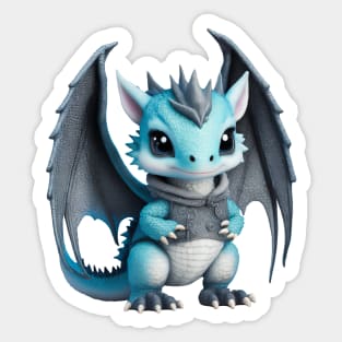 Cute Blue Baby Dragon Wearing a Warm Jacket Sticker